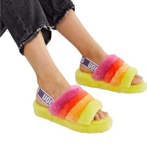 UGG Colorful Fluff Yeah Rainbow
Slippers Sandals Size 8
Women's